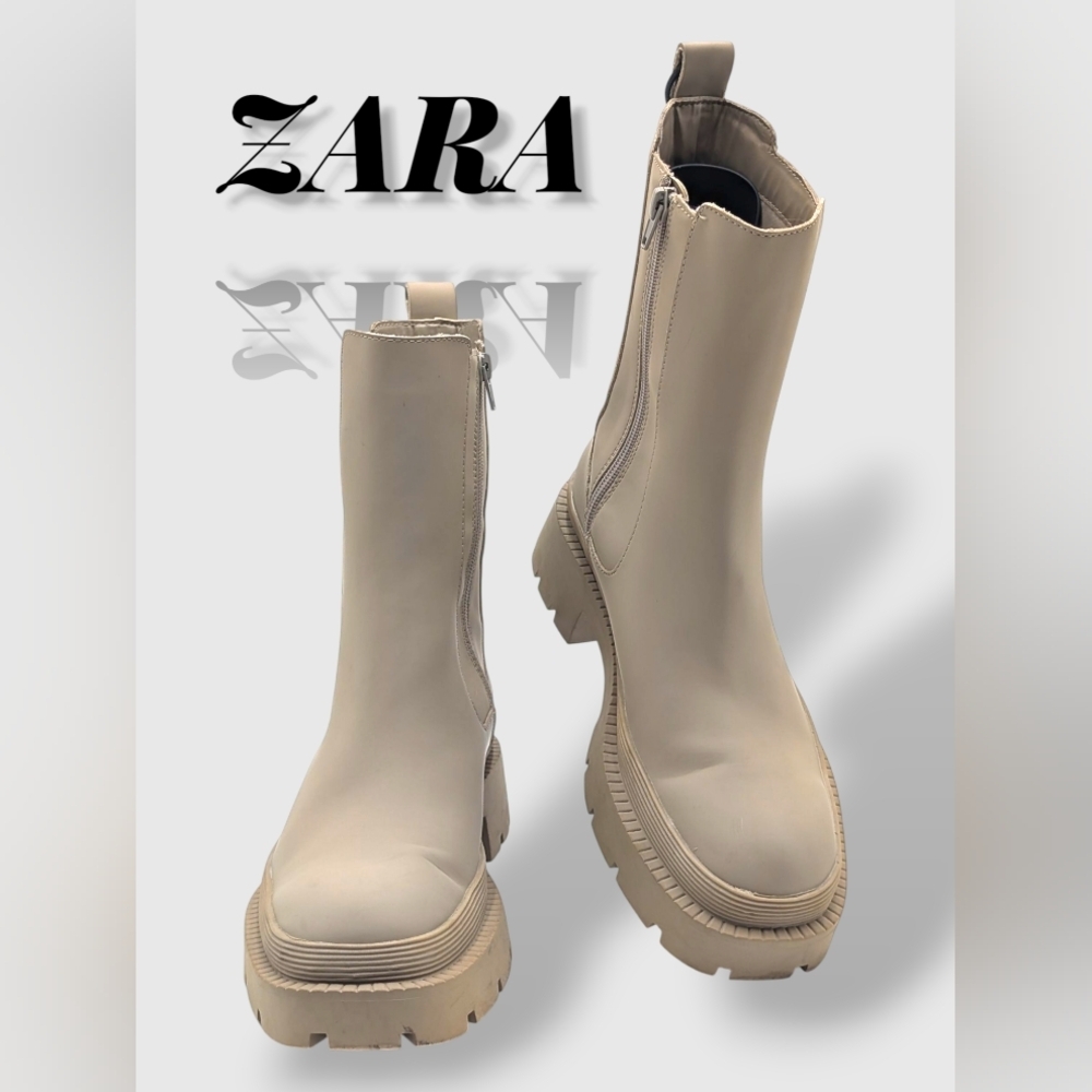 New ZARA Beige Women Airfit Techinical Insole Foam Zip-Up Boots Sz US 8 / EU 39